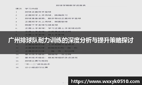 广州排球队耐力训练的深度分析与提升策略探讨